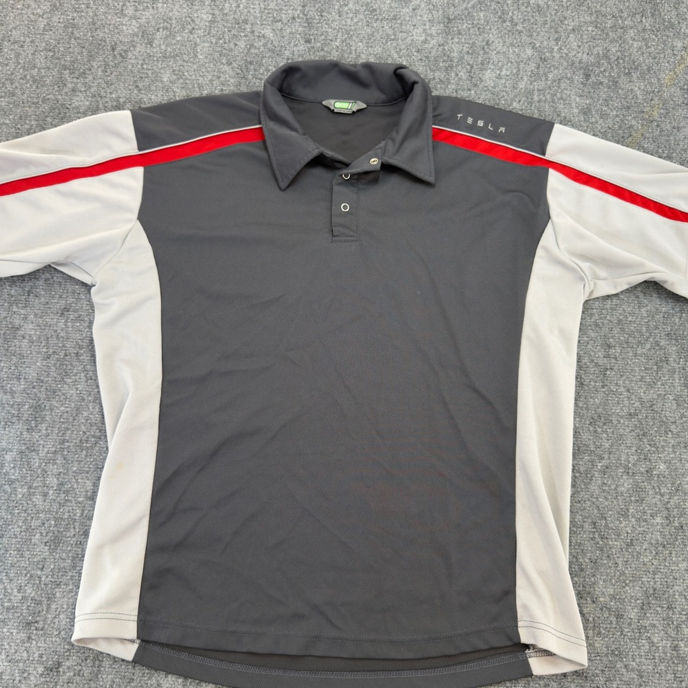Tesla Motors Employee Polo Shirt Racing Stripe Grey Silver Size XXL